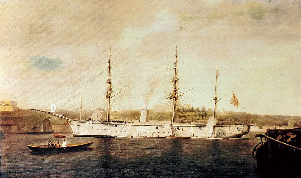 A photograph of the Japanese cruiser Kongō, the warship that carried the Ertuğrul survivors home to Istanbul in 1891.