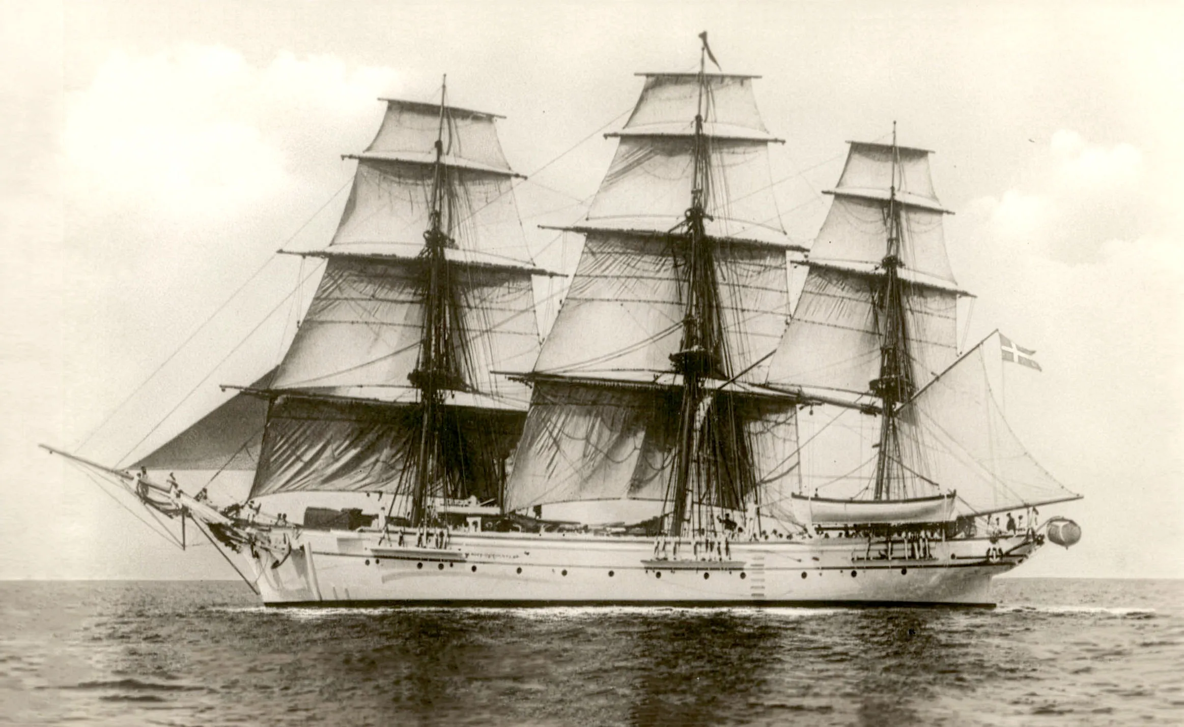 A detailed painting of the Swedish frigate Jarramas under sail, a three-masted warship with Ottoman-influenced lines.