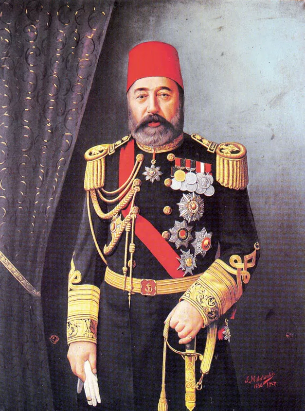 A portrait of Hasan Hüsnü Pasha of Bozcaada, Ottoman Navy Minister, in decorated uniform.