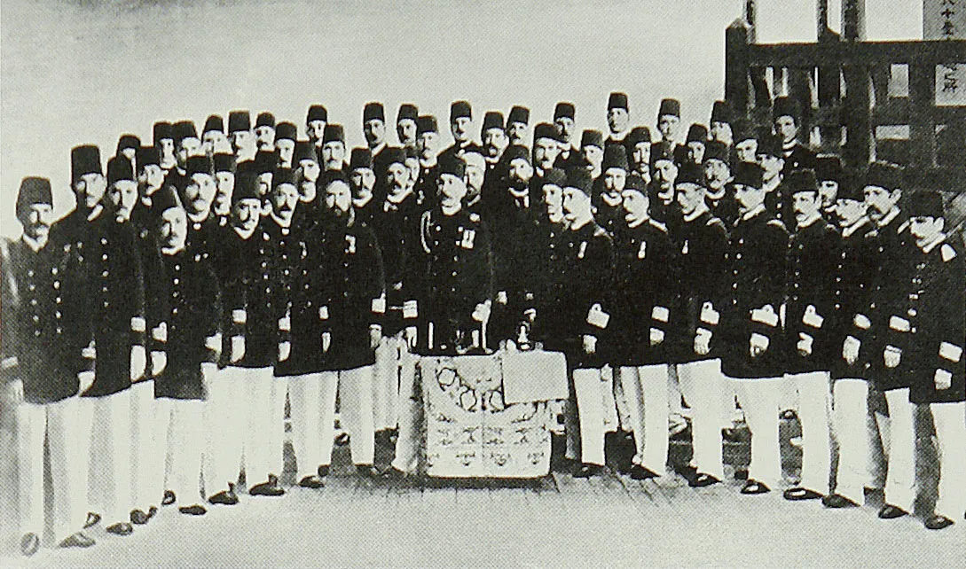A souvenir photograph taken in Tokyo in 1890, displaying the gifts Sultan Abdülhamid II sent to the Japanese emperor.